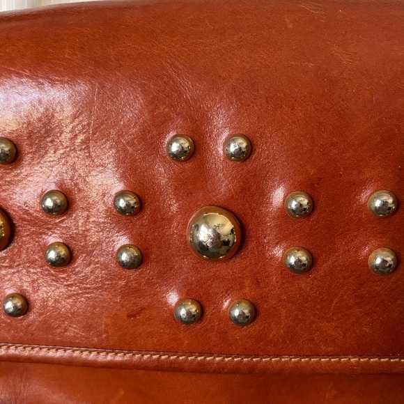 Furla Made In Italy Vintage Crossbody Handbag Purse Brown with Studded Flowers - Picture 3 of 16